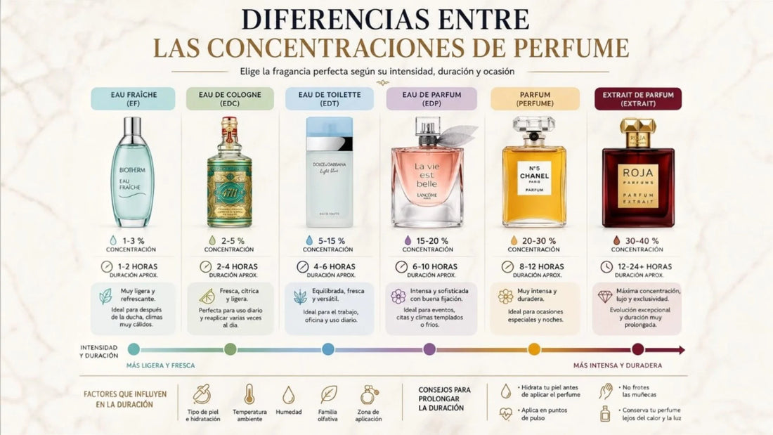 Diferencias entre Eau Fraîche, EDC, EDT, EDP, Parfum y Extrait de Parfum